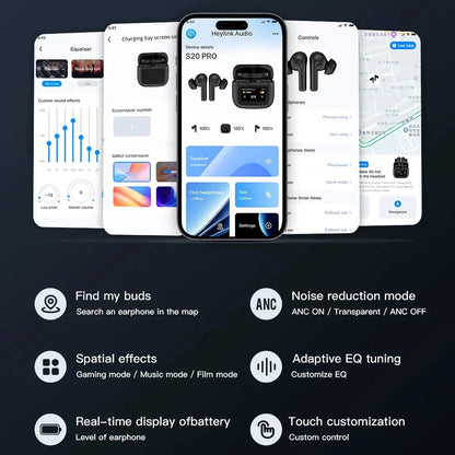 Advanced ANC wireless earphones with smart touchscreen control for superior noise cancellation and audio customization