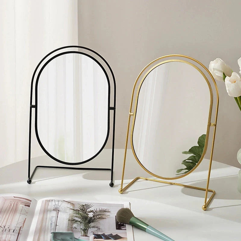 Large minimalist desktop makeup mirror in black color with modern, sleek design for use in dorms, bedrooms, or dressing areas