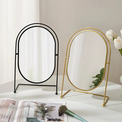 Large minimalist desktop makeup mirror in black color with modern, sleek design for use in dorms, bedrooms, or dressing areas