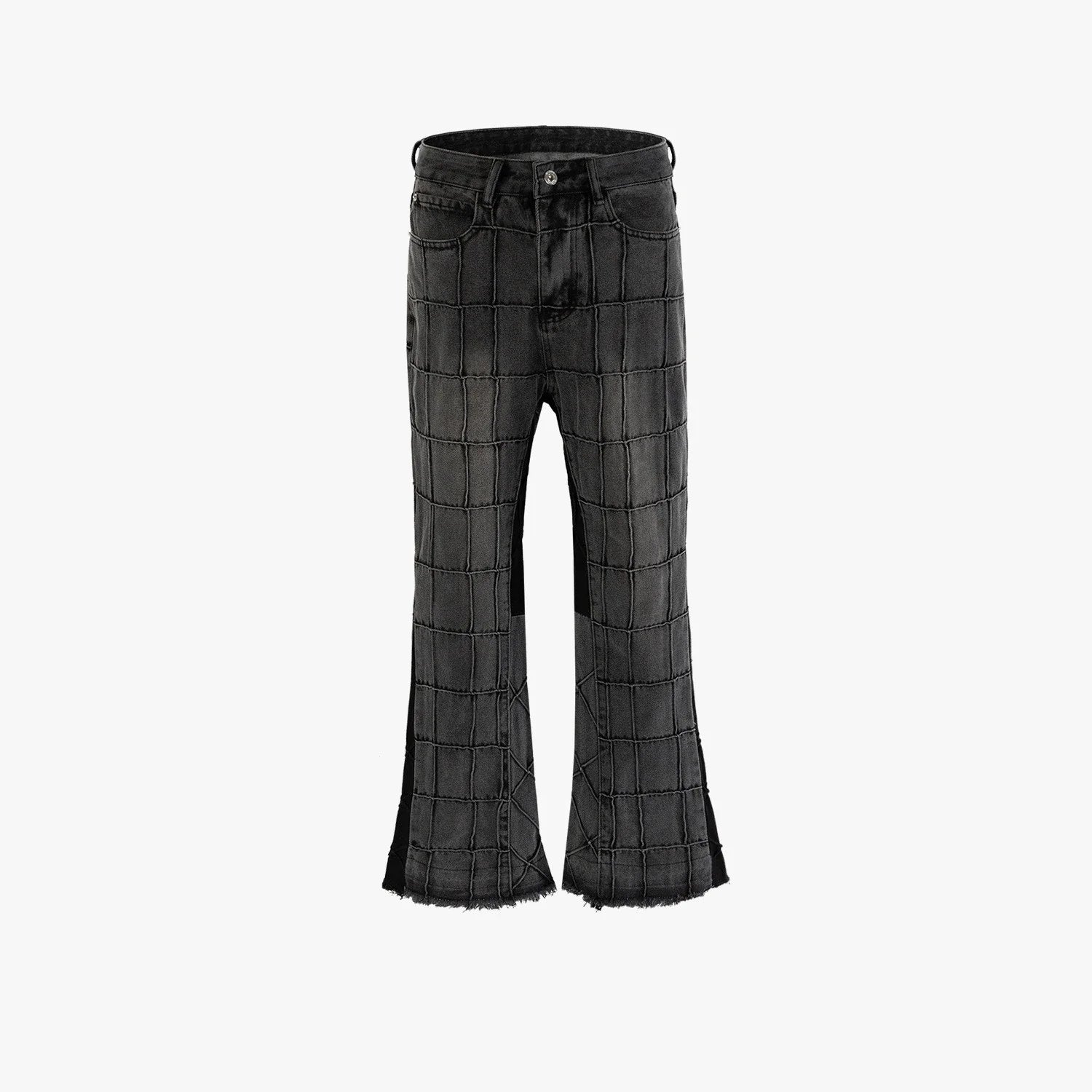 Fashionable waffle-textured casual jeans for men and women in black and gray colors