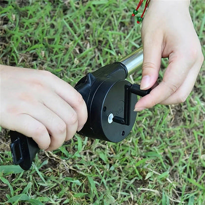 Portable BBQ air blower with hand-cranked design for quick and easy grill fire ignition