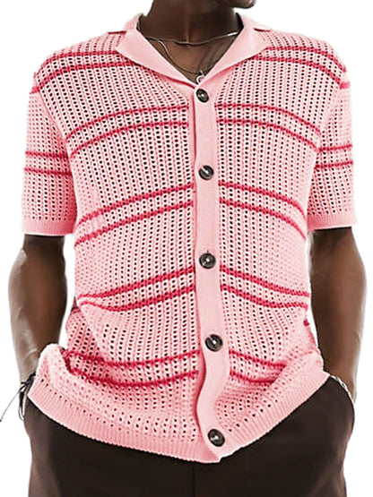 A classic men's knit cardigan with a stylish short-sleeve design, perfect for casual summer wear