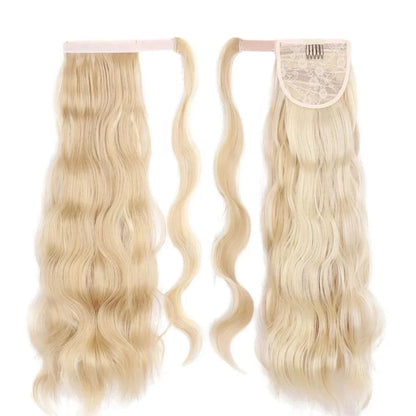 Glamorous blonde wavy clip-in ponytail for a Hollywood-inspired hairstyle