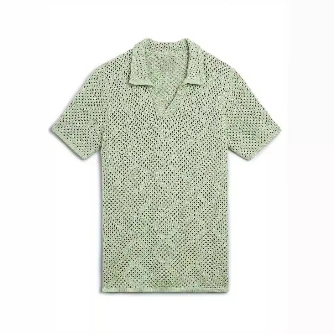 Comfortable and stylish men's knitted summer shirt in green with relaxed, pullover design