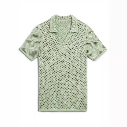 Comfortable and stylish men's knitted summer shirt in green with relaxed, pullover design
