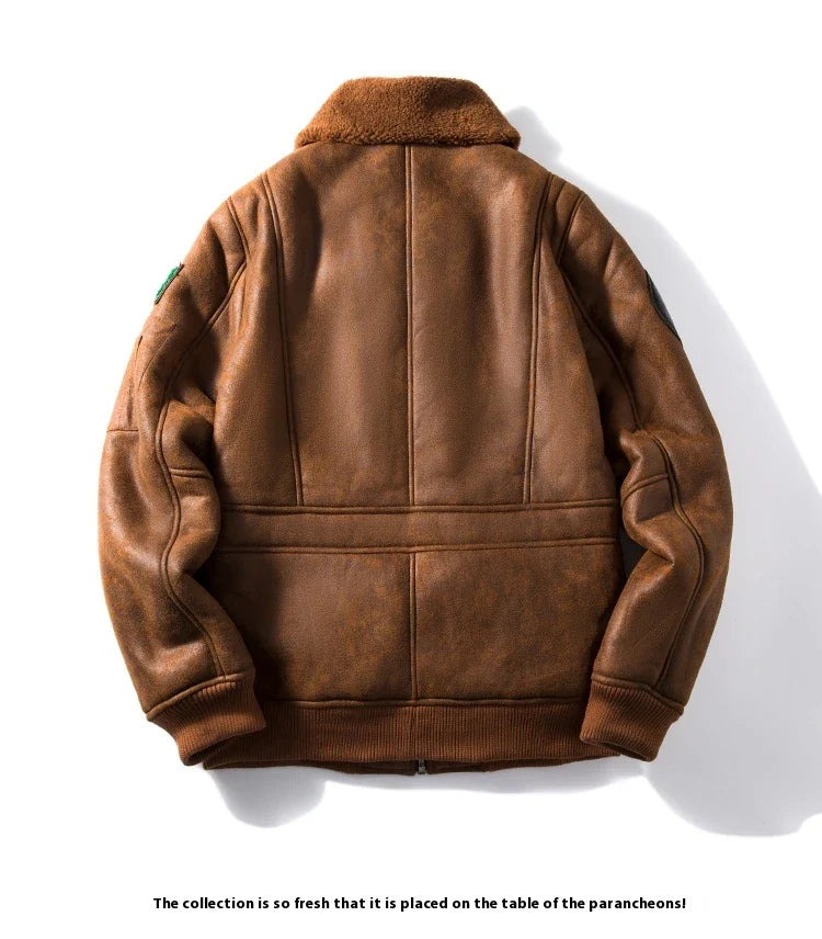 Cozy lambswool fleece-lined suede jacket in classic black and brown colors