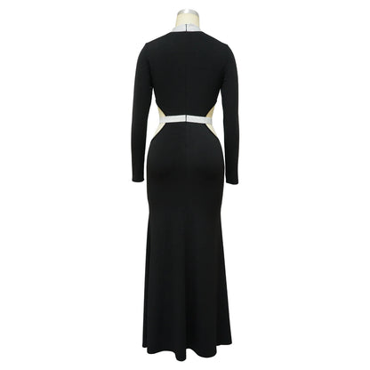 Stylish and flattering waist-accentuating split dress in solid colors, made from premium polyester fabric for comfort and versatility.