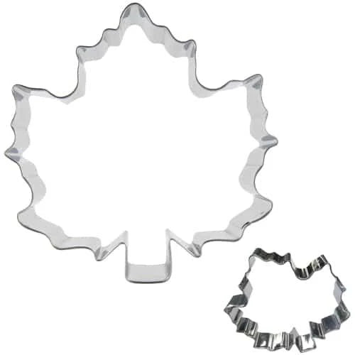 Maple leaf shaped stainless steel cookie cutter in various sizes, an eco-friendly baking tool for creating unique cookies