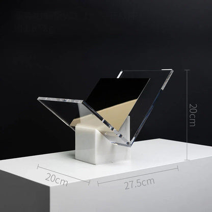 Elegant natural marble and acrylic book stand with Volakos White marble and transparent acrylic design for stylish display of books, magazines, and art