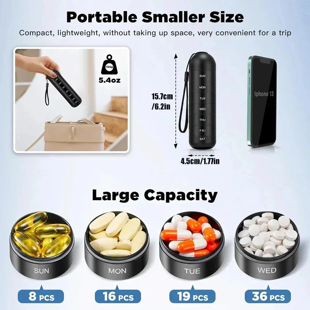 Premium Portable Metal Pill Organizer with Waterproof Design for Secure Medication Storage and Organization