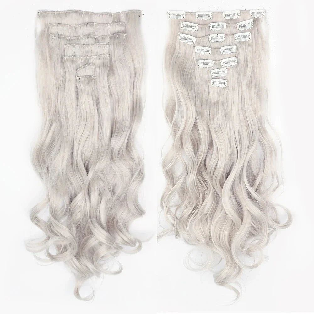 Long wavy ombre clip-in hair extensions with a voluminous, glamorous look