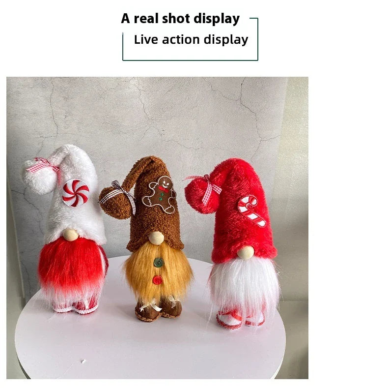 Faceless Elderly Candy Decorations in various candy-inspired designs, including round candy, candy canes, and gingerbread men