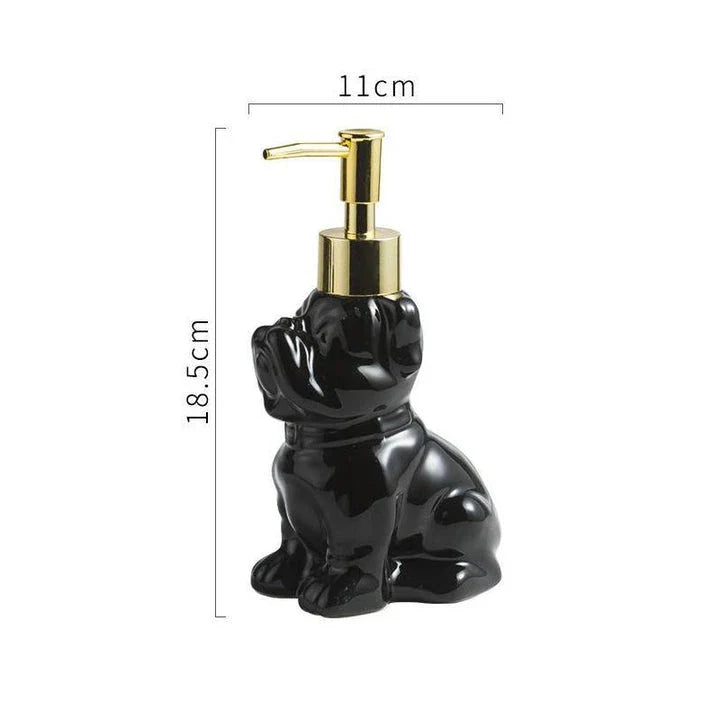 Premium 280ML ceramic dog-shaped soap dispenser with elegant gold and silver finishes for luxurious bathroom decor