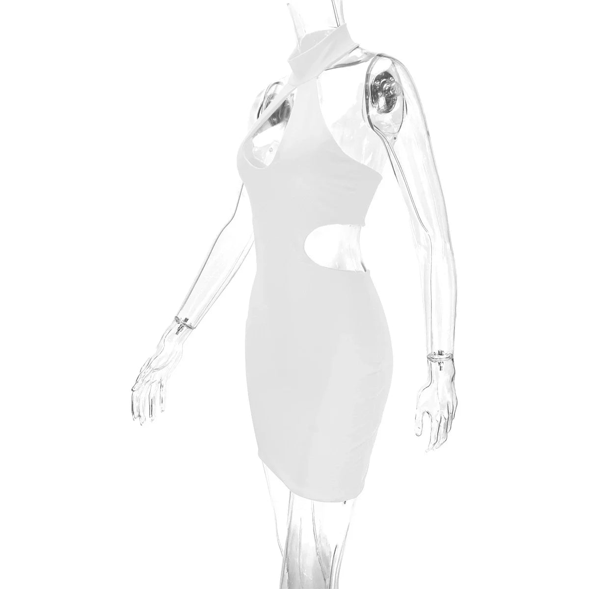 Backless midi skirt with halter neckline and trendy cutouts, available in white, black, and red colors