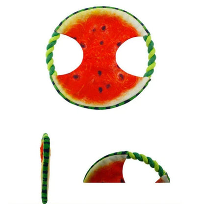 Durable canvas watermelon-themed frisbee toy for dogs, perfect for outdoor fetch and play sessions