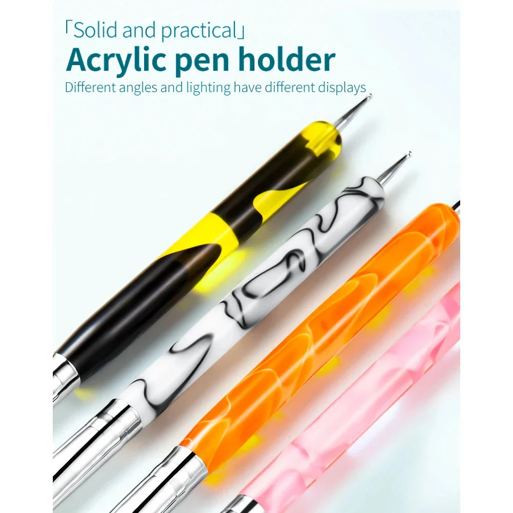 Premium dual-ended acrylic nail art brush and dotting tool in various colors for versatile nail design applications