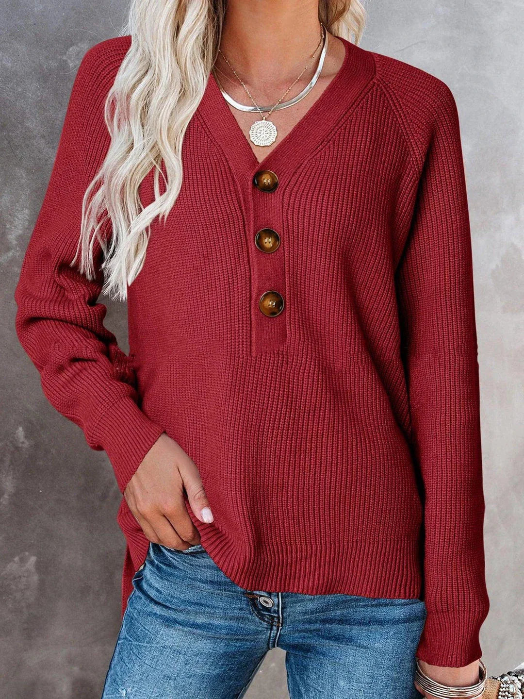 Premium V-Neck Knit Sweater for Women in a variety of colors including white, khaki, pink, red, purple, gray, black, light brown, orange, blue, and light blue