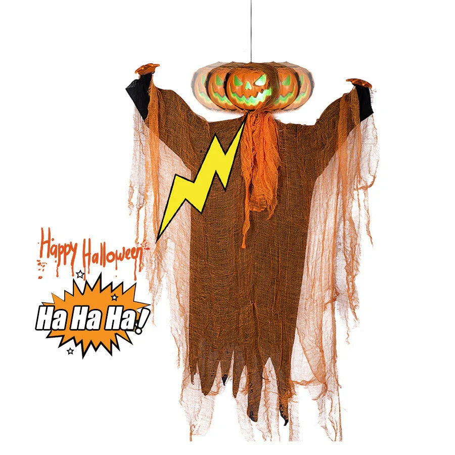 Illuminating Halloween decoration with a luminous hanging pumpkin design, perfect for adding spooky ambiance to your holiday celebrations