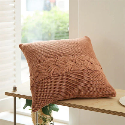 Cozy Nordic-inspired knit pillow cover with large twist design in multiple colors for stylish home decor