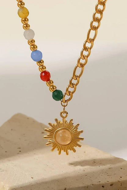 Radiant Opal Sun Pendant Necklace - Premium Titanium Steel Necklace with Captivating Opal-Infused Sun Pendant