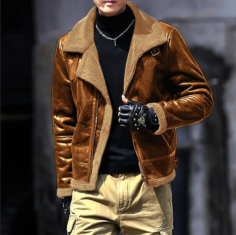 A premium suede men's winter coat with a fleece lining, available in multiple colors and sizes for a tailored, stylish fit.