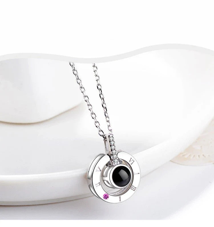 Elegant 925 Sterling Silver clavicle chain with 100-language 'I Love You' message, a romantic and versatile jewelry piece
