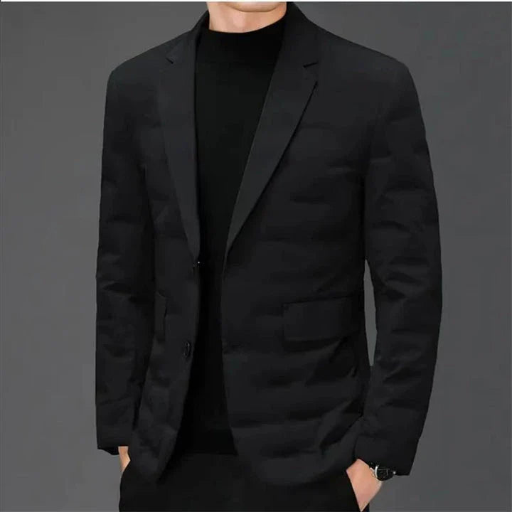 Cozy and warm men's insulated jacket with plush duck down filling and water-resistant outer shell
