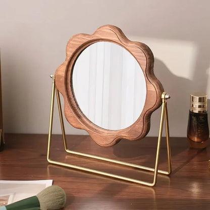 Elegant bronze rotatable desktop makeup mirror with a neoclassical design, perfect for a vanity or desk
