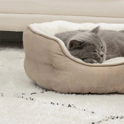 Cozy Round Small Pet Bed for Dogs and Cats - Plush Microfiber Fleece Lounger with Reversible Pillow and Non-Slip Bottom