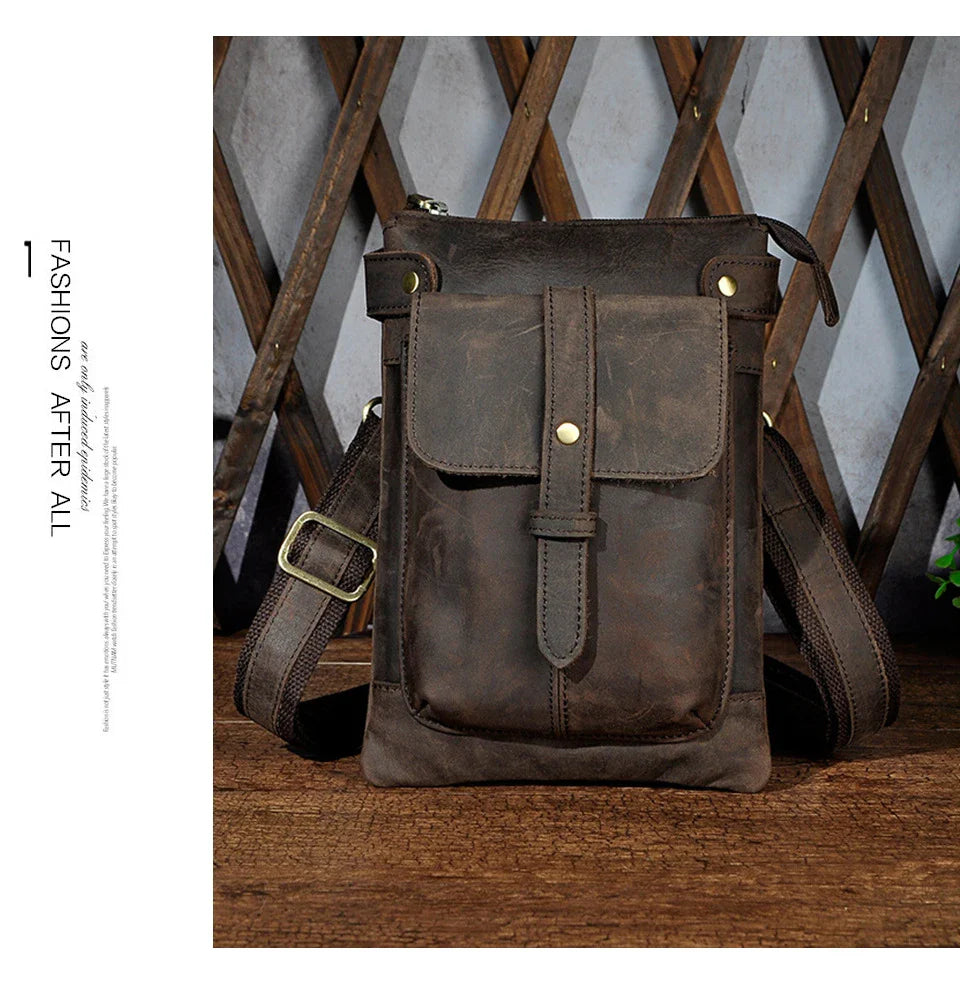 A premium cowhide leather shoulder bag with a compact and versatile design, suitable for various occasions and outdoor activities.