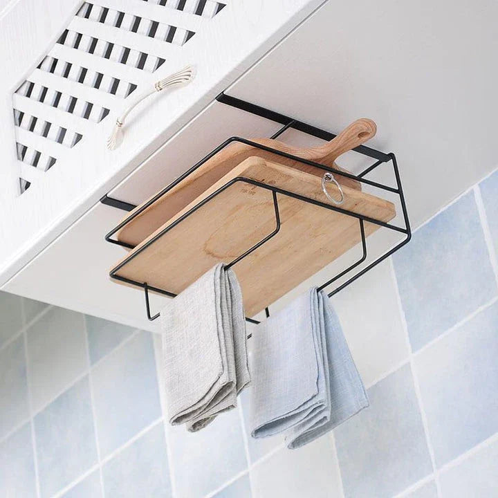 A modern 3-tier kitchen storage rack made of wood and metal, providing organized storage for kitchen essentials.