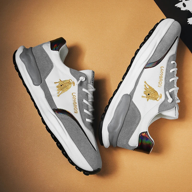 A pair of stylish, breathable men's casual shoes with a thick, durable rubber sole for enhanced comfort and traction.