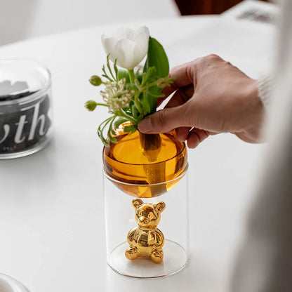Charming Nordic Glass Bear Vase - Elegant Decorative Vase with Unique Cartoon Bear Design