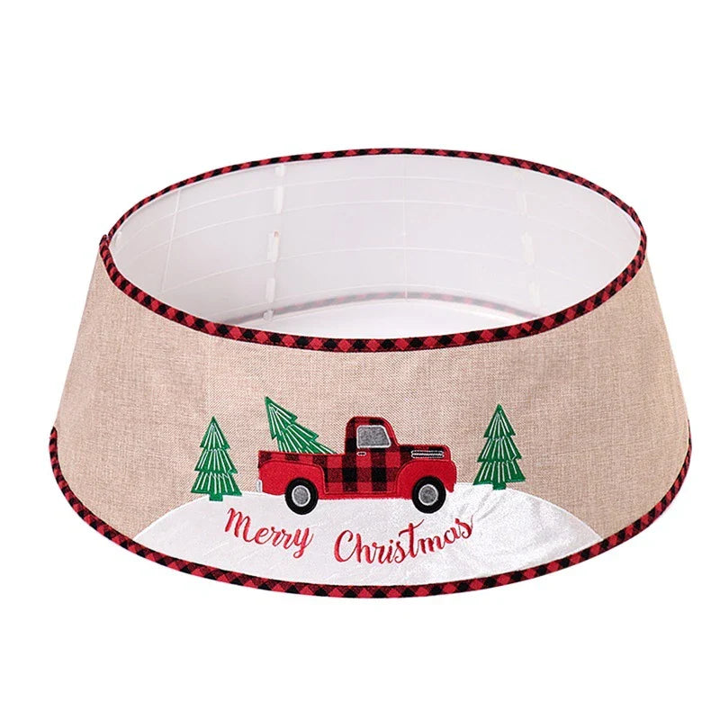 Premium linen Christmas tree skirt with snowflake pattern, perfect for adding elegance and winter charm to your holiday decor
