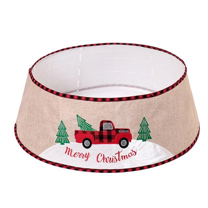 Premium linen Christmas tree skirt with snowflake pattern, perfect for adding elegance and winter charm to your holiday decor