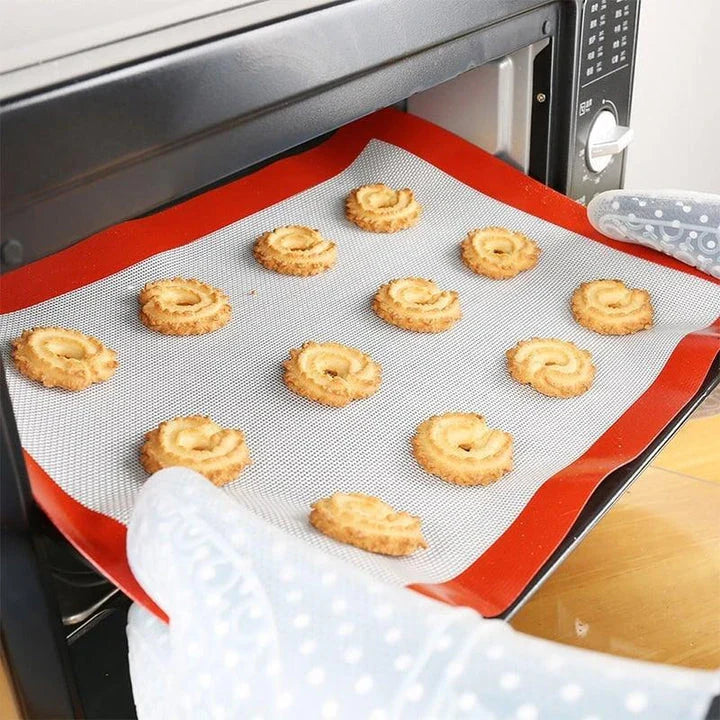 Premium silicone non-stick baking mat that resists high temperatures up to 500°F for easy, mess-free cooking and baking