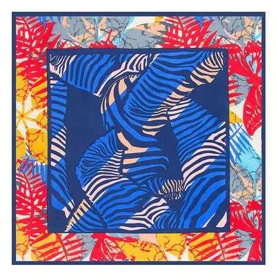 Luxury Spring Leaves Silk Square Scarf with vibrant, cartoon-inspired spring leaves design