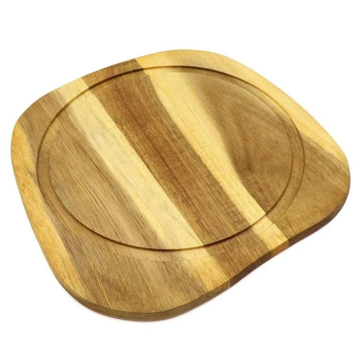 Premium Acacia wood chopping board with a juice groove for containing messy juices during food preparation