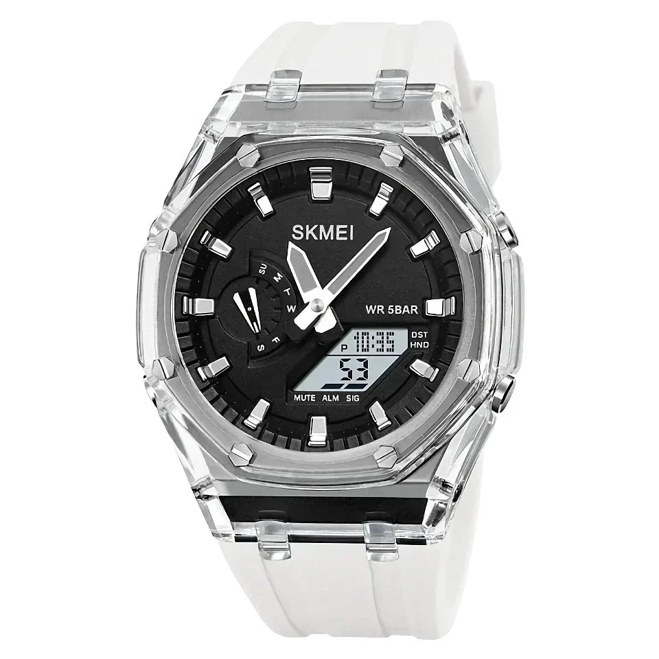 A durable, waterproof digital sports watch with LED lighting for easy reading in any conditions