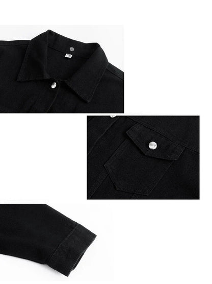 Stylish mid-length denim jacket for women with lotus leaf collar and loose, oversized fit