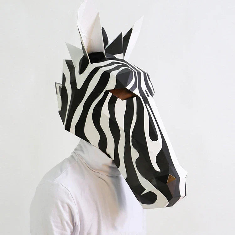 Handcrafted origami horse headgear in black and white, perfect for Halloween and Christmas costumes