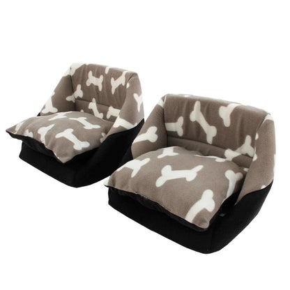 A plush, white pet bed with a stylish paw print design, providing a cozy and comfortable resting space for dogs or cats.