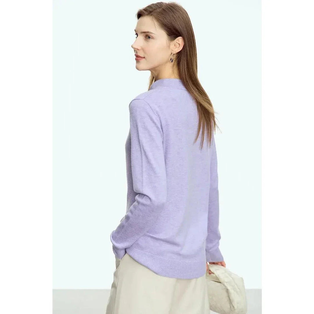 Chic Minimalist U-Collar Long Sleeve Pullover in Green and Purple colors, featuring a unique design and cozy blend of materials.