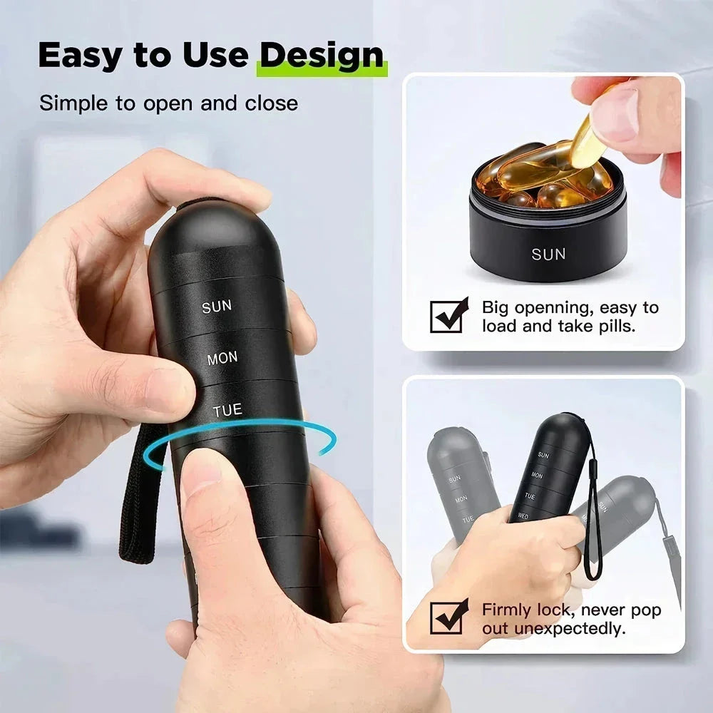 Premium Portable Metal Pill Organizer with Waterproof Design for Secure Medication Storage and Organization