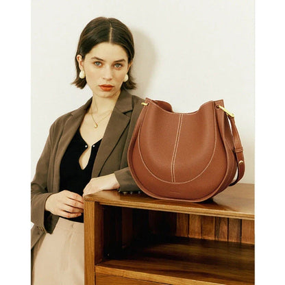 Genuine Leather Women's Large Hobo Shoulder Tote Bag in Blue - Premium Cowhide Leather Handbag with Spacious Interior and Multiple Pockets