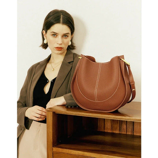 Genuine Leather Women's Large Hobo Shoulder Tote Bag in Blue - Premium Cowhide Leather Handbag with Spacious Interior and Multiple Pockets