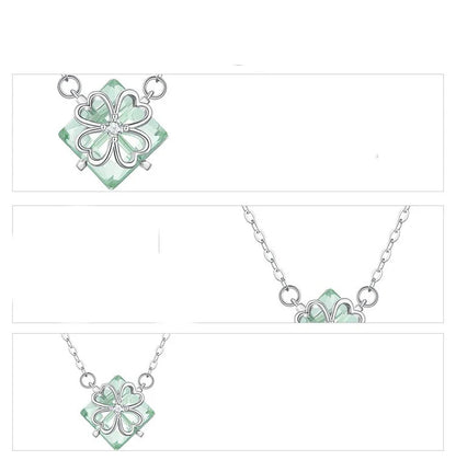 Elegant platinum-plated adjustable green pendant necklace with a sleek, silver-toned chain and a stylish green pendant