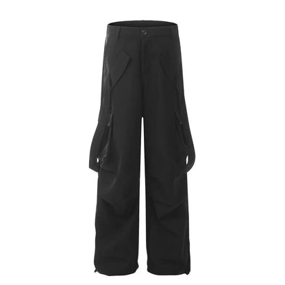 Premium pleated overalls for men with ribbon pockets, available in black and apricot colors, sizes S-XL