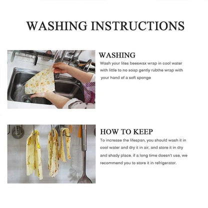 Reusable beeswax food wrap film in a variety of floral patterns, including yellow, green, beige, and white