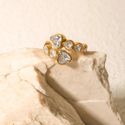Elegant 18K gold-plated ring with a sparkling cubic zirconia heart-shaped centerpiece
